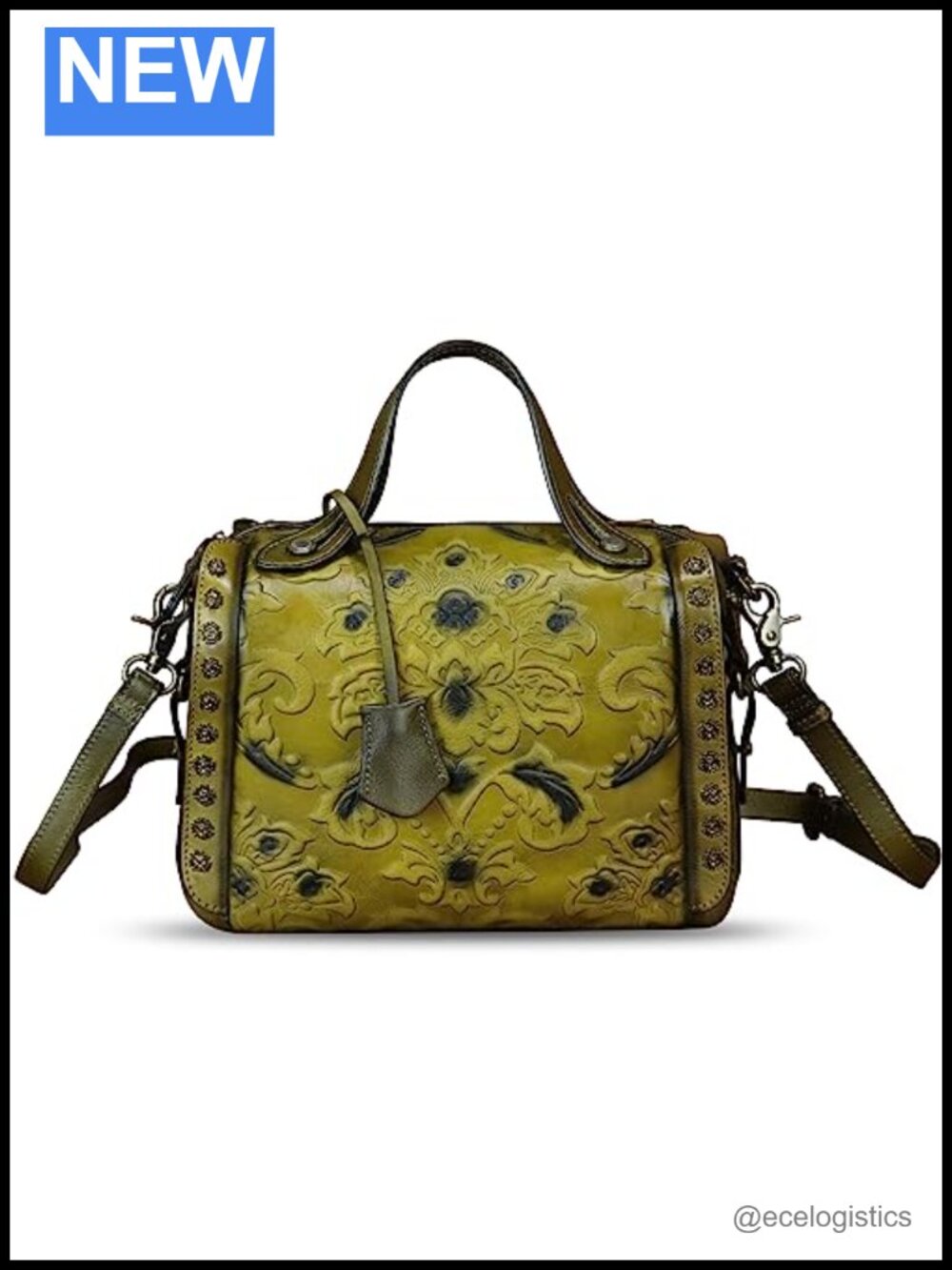 Genuine Leather Vintage Embossed Satchel Handbag Crossbody Shoulder Bag